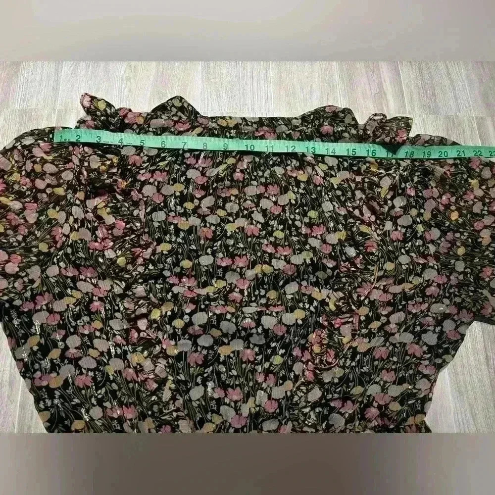 Lauren Conrad Women’s Black And Pink Floral Wrap Dress With Ruffle Detail Large - Picture 7 of 7